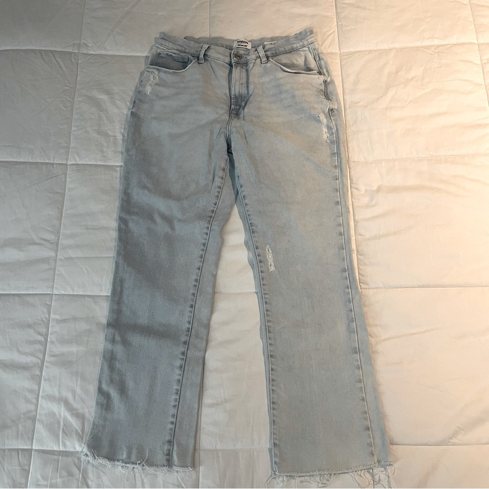Kensie Jeans The Slim Vintage Luxe 4/27 Light Wash Distressed Cutoff Raw Hem